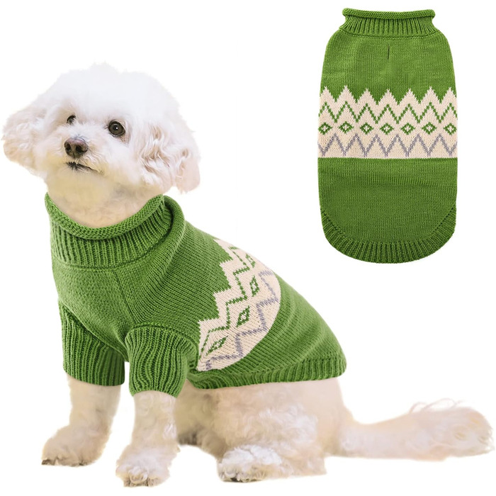Теплий пуловер для собак Queenmore, для маленьких порід (Даксель, Французький бульдог), в'язаний, флісовий, зелений, XS