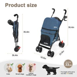 Візок для тварин Wedyvko, переносна модель для собак та котів до 15 кг (темно-зелений, морський блакитний)