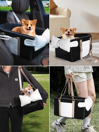 Автокрісло для собак маленьких порід, переносне автокрісло з м'яким, пральним подушками, для консолі авто, чорне (до 5,9 кг)