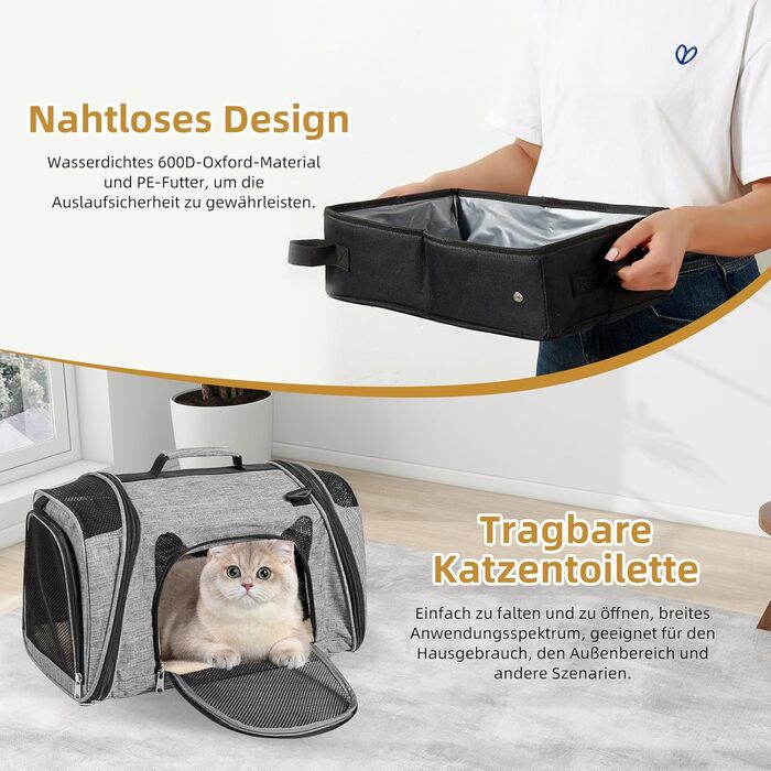 Транспортна переноска для котів з туалетом, складана переноска для котів, собак, цуценят, великих котів, дихаюча переноска з плечовим ременем