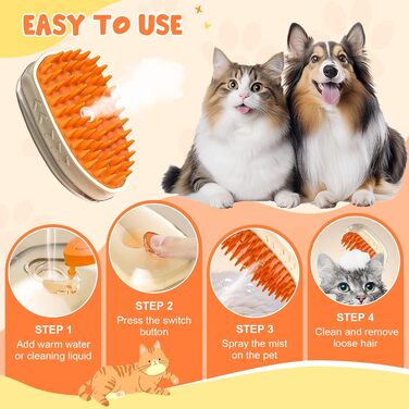 Двокомплект щіток для котів з парою та ультрафіолетовим світлом, 3-в-1: чищення, стрижка, масаж. Підходить для довгої та короткої шерсті, також для собак