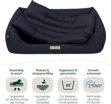 Екологічне м'яке ліжко для собак HOUND & NATURE Bern, розмір L, для великих порід, темно-синє, двостороння подушка, пране