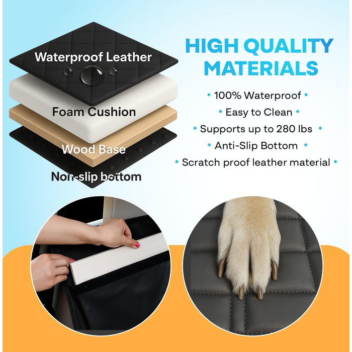 Захисний чохол на сидіння для собак APetsPlanet, жорстка основа, водонепроникний, з кишенею, для авто, позашляховиків, сімейних авто, чорна шкіра, з накладками на двері