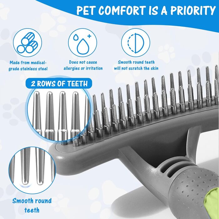 Професійна щітка для вичісування шерсті собак та котів, вичісувальна щітка для підшерстка, зменшує випадіння шерсті (зелена)
