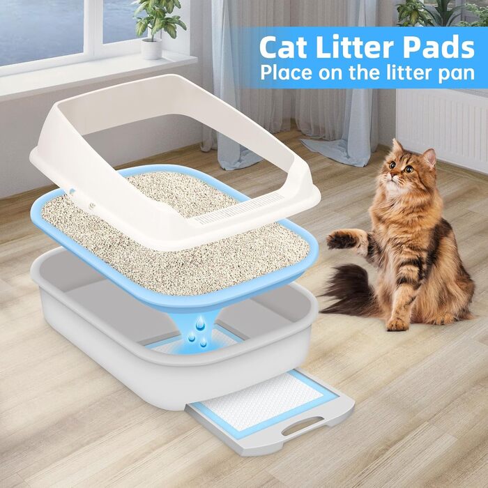 Певзон: 50 пелюшок для котячого туалету, 45x33 см, для котячих туалетів, всмоктуючі пелюшки для котів, 6-шаровий, витримують протікання (блакитні)