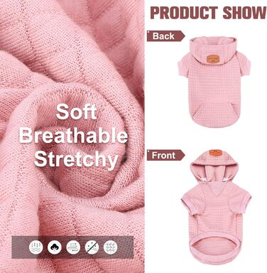 Світшот для великих собак BEAUTYZOO з кишенями, одяг для собак, для хлопчиків та дівчаток, вафельна тканина, бавовна з ламінуванням, теплий одяг для тварин з отвором для шапки, розмір 2XL (довжина спини 68.6 см, обхват грудей 90.2 см, обхват шиї 63.5 см),