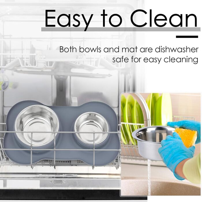 CEASELESLY Миски для собак з нержавіючої сталі, 2 шт по 400 мл, з підставкою з силікону, для собак середніх та малих порід, котів та цуценят, корм для тварин (темно-сірий)