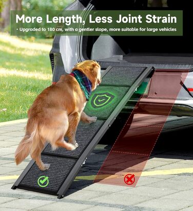 Рампа для собак, 170см, складана, з антиковзким покриттям, для собак середніх та великих порід (до 113.4 кг), легка та портативна, 180x44 см