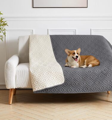 Водонепроникний килимок для собак, антиковзкий та пральний, ковдра для собак та котів, захисна ковдра від шерсті та подряпин для дивану, ліжка, автокрісла (Сірий, 127x152 см)