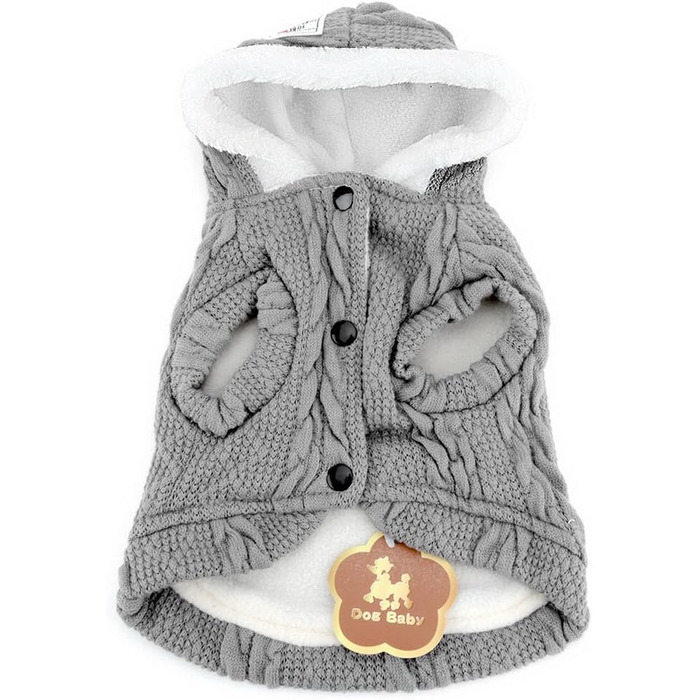 Світер для собак SMALLLEE_LUCKY_STORE з капюшоном, теплий худі, куртка, верхній одяг для маленьких собак, розмір M (спинка: 24 см, груди: 37 см), сірий XL