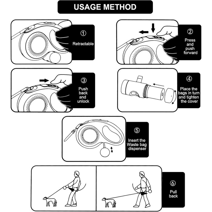 Леєнка для собак MoYouno 8 м з відтягувачем та тримачем для пакетів, синього кольору
