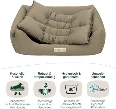 HOUND & NATURE: М'яке ліжко для собак середнього розміру Bern, 95x70 см, Taupe | Ліжко для собак, м'яке, кушетка, лежанка, перемикається, зручне, миється