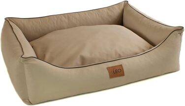 Собаче ліжко Leo з кордури (поліестер), XL 100x80 см, бежеве – міцний диван для собак, лежак, подушка, кошик, 6 кольорів