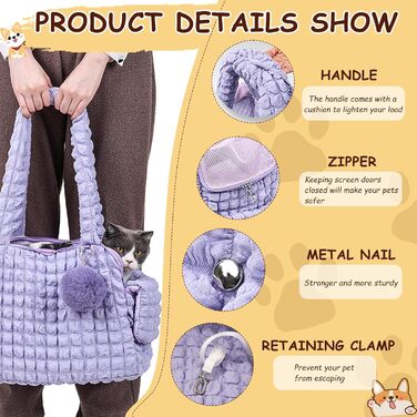 М'яка переноска для котів uuclume, стильна сумка-подушка з пухнастим м'ячиком та вентильованими сітчастими застібками, для цуценят до 5 кг / котів до 6,8 кг (чорна)