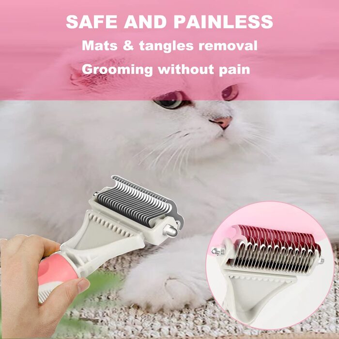 Гребінець для котів та собак Fellkamm з двома сторонами, для видалення линяння та розплутування шерсті, підходить для середньої та довгої шерсті, рожевий