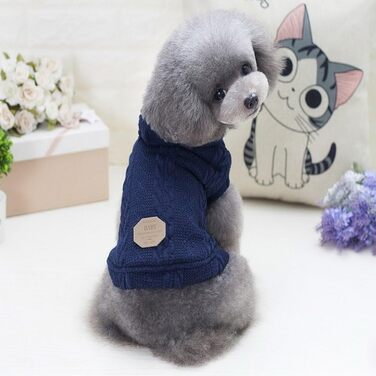 Світер для собак SMALLLEE_LUCKY_STORE з капюшоном, теплий худі, куртка, верхній одяг для маленьких собак, блакитний, розмір M (Спина: 24 см, Груди: 37 см)