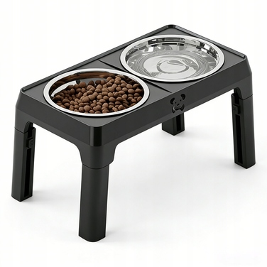 Подвійна регульована миска для великих собак на підставці, металева, 2x1л