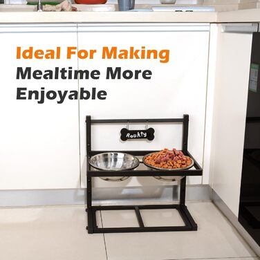 Підвищені годівниці для собак з повільним годуванням, 5 рівнів регулювання, антиковзкий, міцний металевий каркас, непромокальний килимок, стійкі до іржі миски, легко миються, висота: 42 см (для великих собак, сірий)