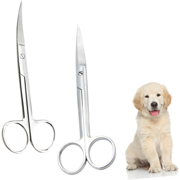 Професійні ножиці для грумінгу тварин VICASKY (2 шт.) з нержавіючої сталі, прямі та вигнуті кінчики, для салонів та дому