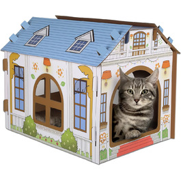 Будиночок для котів SEKAM з картону з котячою м'ятою, 41.8 x 30.5 x 33 см, іграшка-будиночок для котів, котяче дряпальний засіб, іграшка для дня народження, притулок для кошенят та маленьких тварин Oceanside Villa