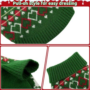 Теплий святковий пуловер для собак на Новий Рік з оленем, для маленьких та середніх собак, ідеальний для цуценят, котів та собак, зелений, S (37 см обхват грудей)