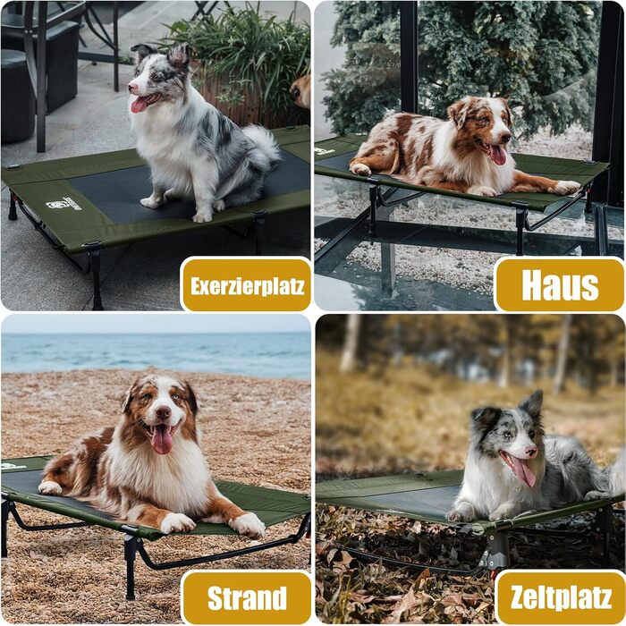 OneTigris лежанка для собак на відкритий простір, піднята лежанка 130x70 см, висота 21 см, швидке встановлення, стабільна, зручна та дихаюча. Лежанка для домашніх тварин для кемпінгу, котяче ліжко - (L, Зелений)
