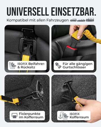 Автогурт для собак 'Argo' – регульований, з амортизацією та ISOFIX, для всіх порід (S, жовтий, 35-45 см)