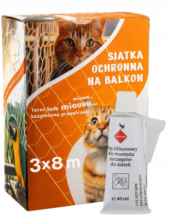 Захисна сітка на балкон для котів 3x8 м, комплект із клеєм та гачками