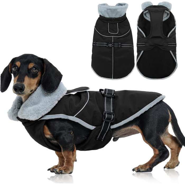 Теплий водонепроникний жилет для собак Kuoser, чорний, розмір M. Регульований, з відбиваючими елементами, для середніх собак.