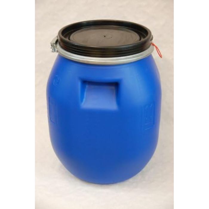 Пластикове відро Plasteo® 30 літрів з кришкою на затискач | Харчовий пластик | Контейнер для корму | Герметичне закриття | Складається в стос та підходить для палет | Міцні ручки | Синій