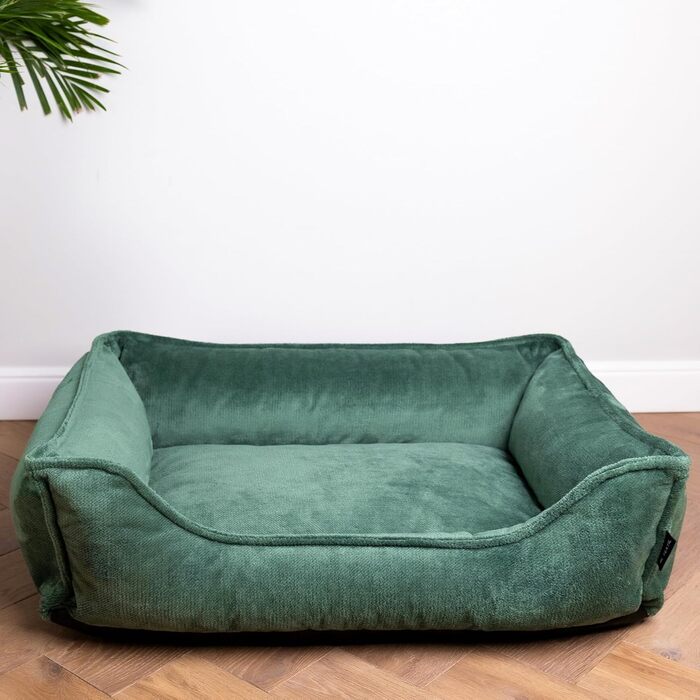 Ортопедичне ліжко для собак 4L Textil IRIS Premium-LINE, корзина для собак, м'яке ліжко з піною Memory Foam (80x60 см, L 60 x B 40 x H 15 см, зелений, знімний чохол)