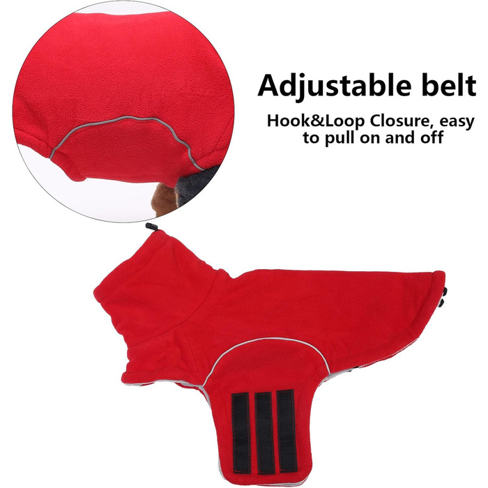 Теплий флісовий пуловер для собак, теплий теплий наряд для такс, тепла куртка та одяг для собак з отвором для повірця, відбиваюча мініатюрна одяг для такс на зиму, для холодної погоди, для дому, XS (довжина спини: 31-33 см), червоний