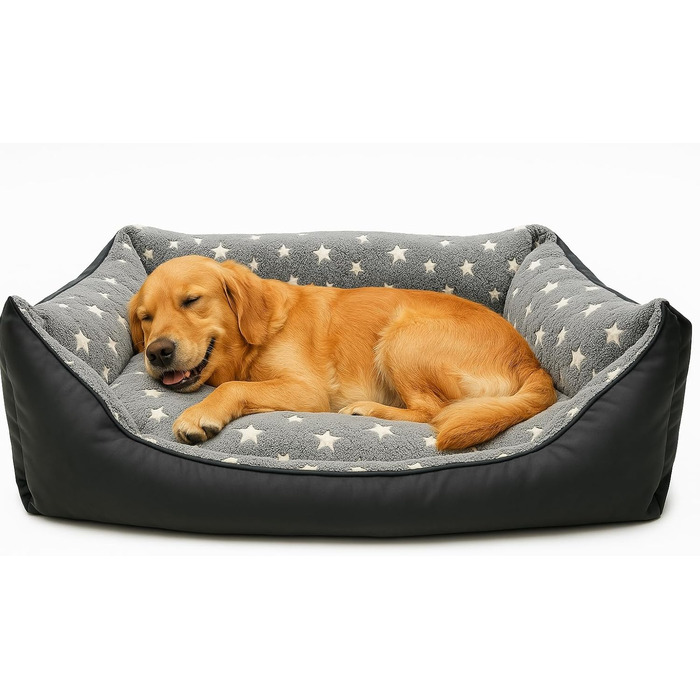 Ліжко для собак Odolplusz з двостороннім подушкою 100x70 см | Зручне собаче ліжко | Подушка з гіпоалергенного поліуретану (Сірий - Зірки)