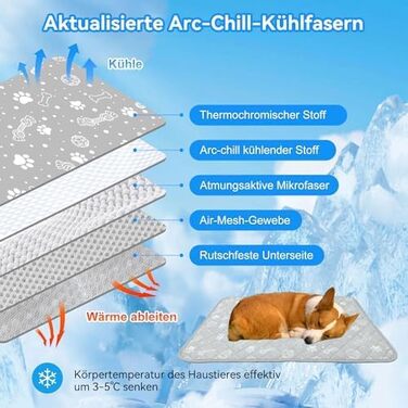 Кühlmatte для собак та котів MH MYLUNE HOME - термохромна охолоджуюча килимок, самоохолоджуюча, не слизька, водопоглинаюча, портативна, сіра, 110x80 см