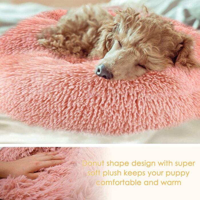 Преміум ортопедичне ліжко для великих та екстра-великих собак, круглі лежанки-софи з плюшу, водонепроникна підкладка, миється (XL: діаметр 90 см, рожеве)