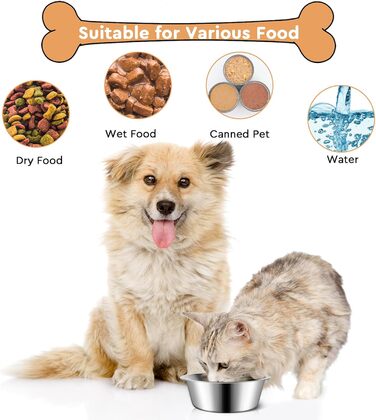 Набір мисок для собак з нержавіючої сталі, 6 шт. Великі, середні та малі миски для корму та води для собак, 900 мл, складані