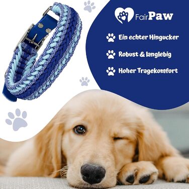 Широкий нашийник для собак FairPaw з паракорду, ручна робота, регульований, для середніх і великих собак, синій, L, екологічний