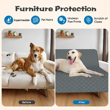 Водонепроникний коврик для собак Nobleza, захист дивану та ліжка, для подорожей, 178 x 76 см, сірий
