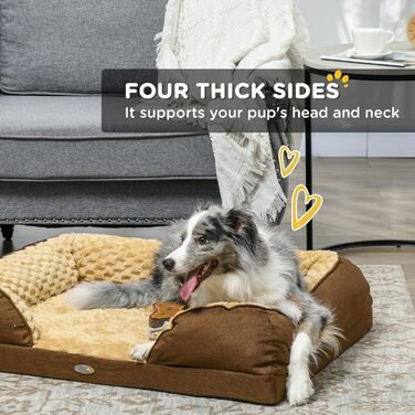 PawHut ліжко для собак заспокійливе, м'яке, для маленьких собак - (колір коричневий, розмір L 90 x 69 x 21 см)