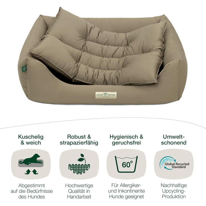 HOUND & NATURE: М'яке ліжко для собак середнього розміру Bern, 95x70 см, Taupe | Ліжко для собак, м'яке, кушетка, лежанка, перемикається, зручне, миється