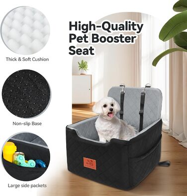 Автокрісло для собак маленьких та середніх порід (до 15 кг), з безпечними ременями, знімний та миючий чохол, чорний/сірий колір