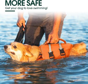 Спасальний жилет для собак Kuoser великого розміру з ручкою та світловідбиваючими елементами, регульований, посилений, для великих собак, помаранчевий (S)