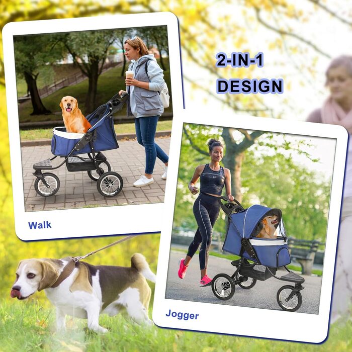 Візок для собак та котів, до 30 кг, складний, з тримачем для напоїв та захистом від дощу, блакитний