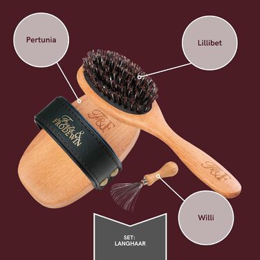 Набір щіток для собак Fritz & Frodewin 'Довга шерсть' | Преміум набір для догляду за шерстю собак | Щітки для вичісування | Для щоденного догляду | З сертифікованого дерева FSC | Безкоштовний засіб для чищення щіток | 100% Made in Germany