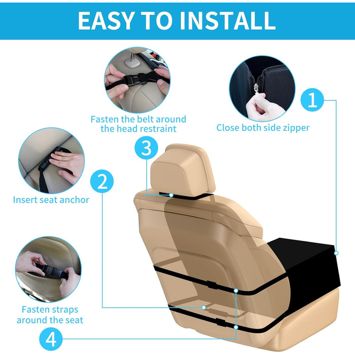 Автокрісло для собак Tamowa, чорне, для маленьких та середніх порід, на переднє та заднє сидіння, з ременем безпеки, водовідштовхувальне