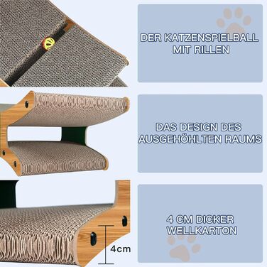 Кігтеточка для котів з будиночком - XL, двостороння картонна кігтеточка 56x26x20см - стабільне ліжко, місце для відпочинку та іграшка-м'ячик з дерева