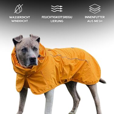 Дощовик для собак Spark Paws, водонепроникна та вітрозахисна куртка, дихаюча, з повним захистом, для малих, середніх і великих порід, світловідбивна, гірчично-жовта, розмір 2XL