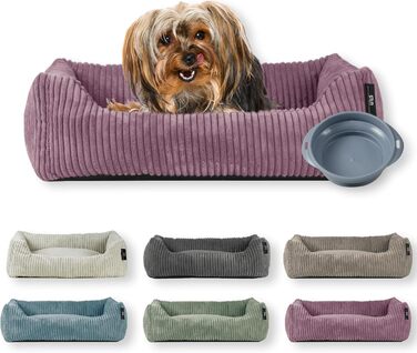 Ліжко для собак | для маленьких собак | з подушкою Cord | знімний чохол | з мискою для корму (55 x 42 см, пудрово-рожевий)