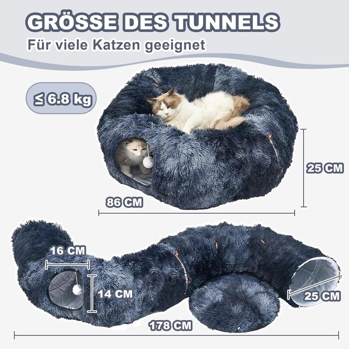 Туннель для котів Jiupety з лежаком, великий, темно-синій. Розкладний тунель-іграшка для котів, кроликів та хоряків. XXL