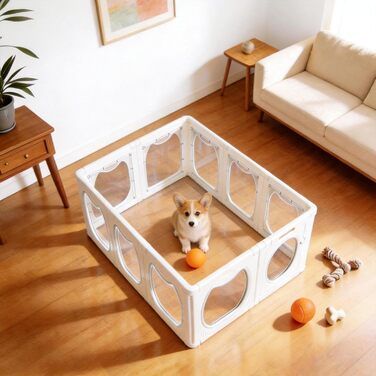 Акриловий манеж для цуценят з дверцятами 50x60 см, прозорий, 150L x 60H см. Легкий монтаж, антиковзні присоски. Для собак дрібних та середніх порід.